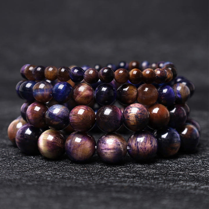 Buddha Stones天然パープルタイガーアイ保護力ブレスレット