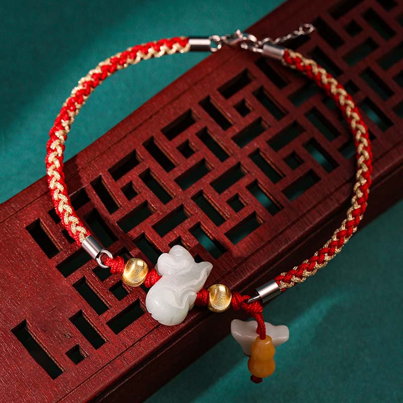 Buddha Stones中国の十二支翡翠 繁栄の赤紐のブレスレット アンクレット - ネズミ（ブレスレット/アンクレットサイズ19.5+4cm） - image 4