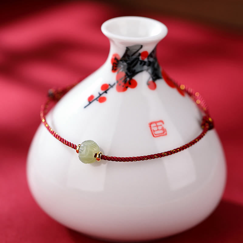 Buddha Stones925 スターリングシルバー ゴールドメッキ 和田翡翠 蓮華 幸運赤紐ブレスレット