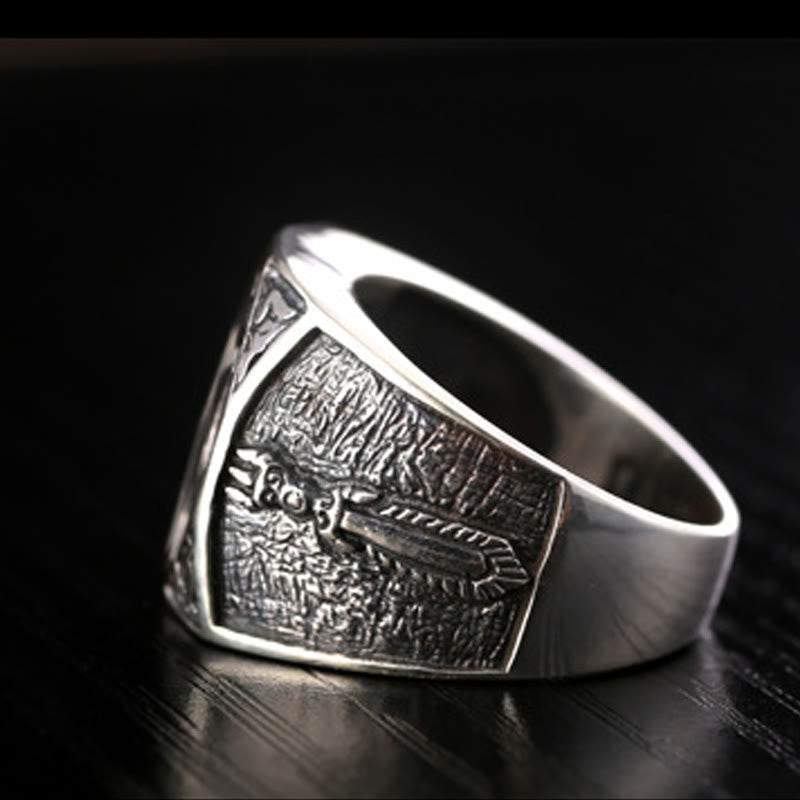 Buddha Stones925 スターリングシルバー サンスクリットデザイン 彫刻入り 保護 調節可能 リング