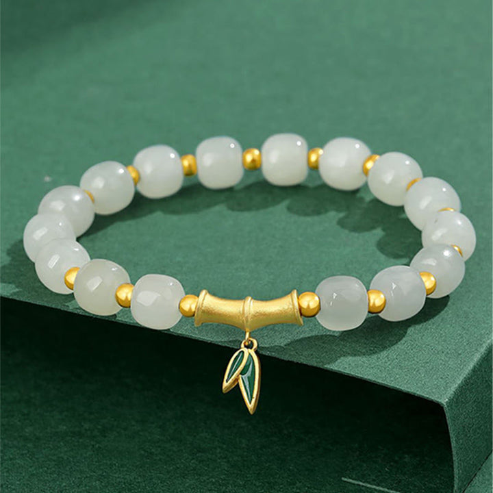 Buddha Stones925スターリングシルバー和田白翡翠竹製幸運ブレスレット