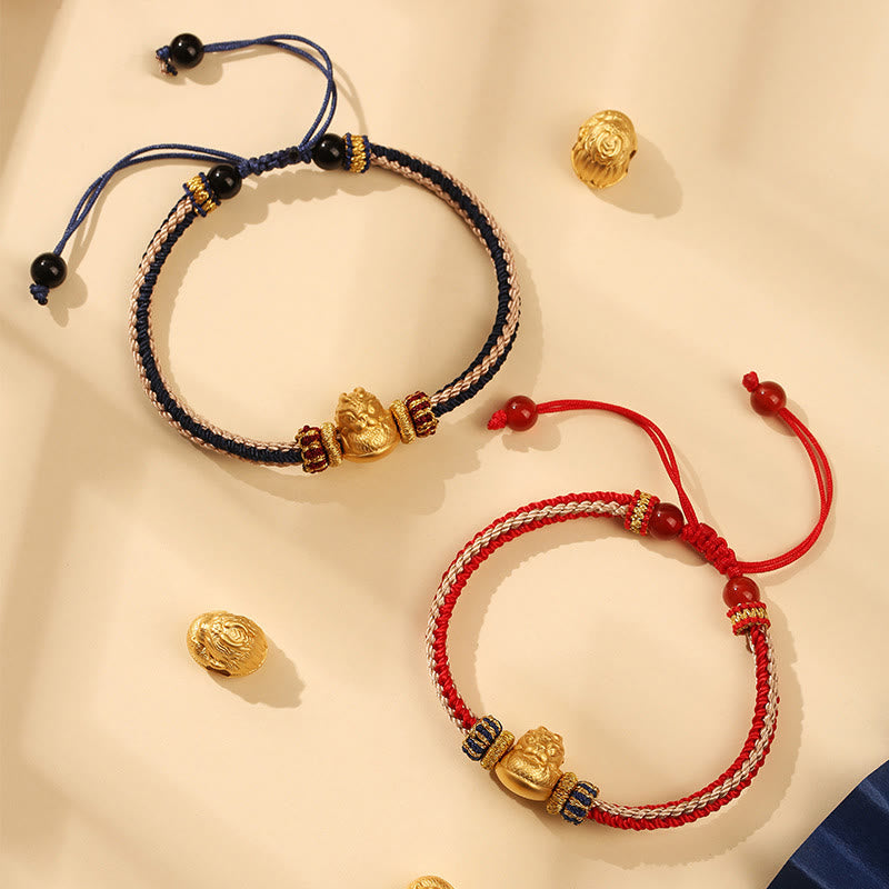 Buddha Stones925スターリングシルバー ベビードラゴン 幸運の力 ハンドメイド編み込みブレスレット
