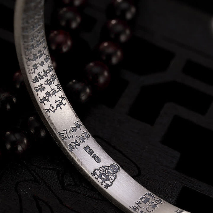 Buddha Stones999スターリングシルバー 六芒般若心経守護ブレスレットバングル