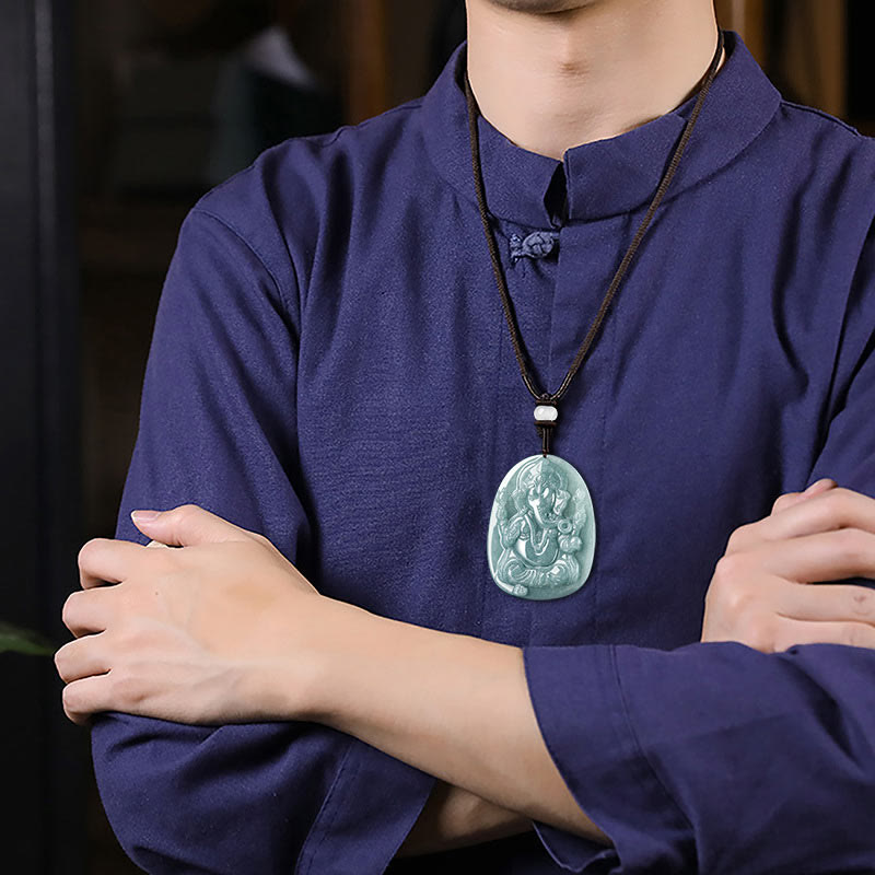 Buddha Stones天然翡翠 ガネーシャ ガンパティ 象の守護お守りネックレスペンダント - image 4