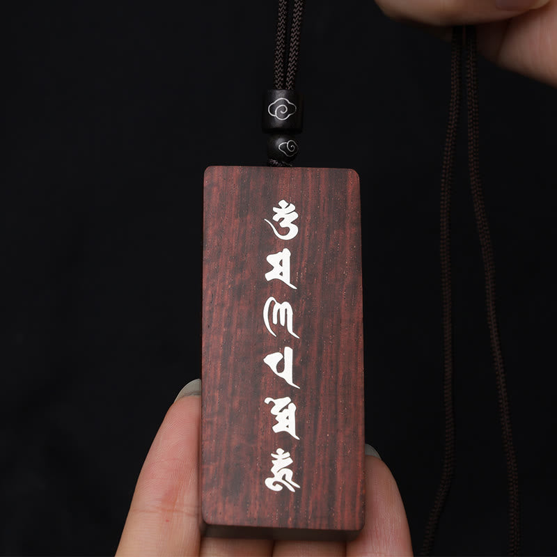 Buddha Stones999 スターリングシルバー小葉紫檀黒檀オーム・マニ・パドメ・フム象嵌 守護ネックレスペンダント - image 6