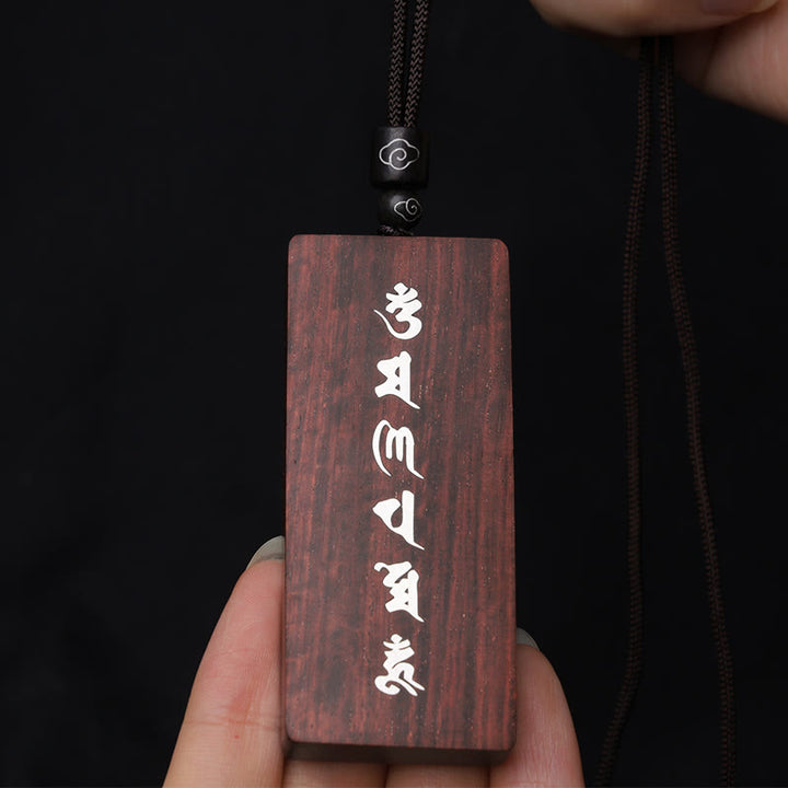 Buddha Stones999 スターリングシルバー小葉紫檀黒檀オーム・マニ・パドメ・フム象嵌 守護ネックレスペンダント - image 6