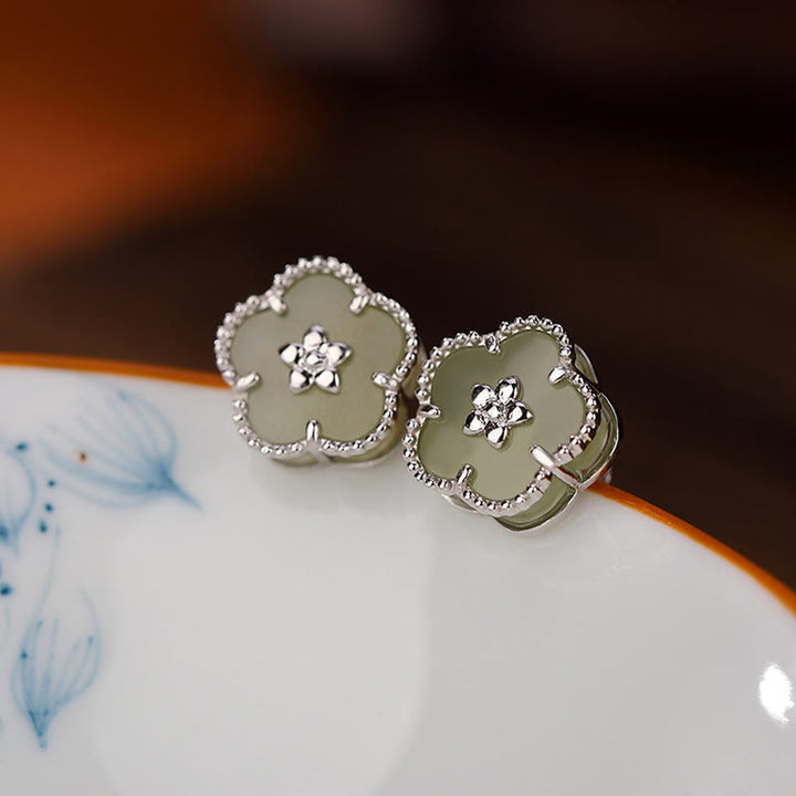 Buddha Stones925スターリングシルバー 和田翡翠 梅花 幸運のスタッドピアス