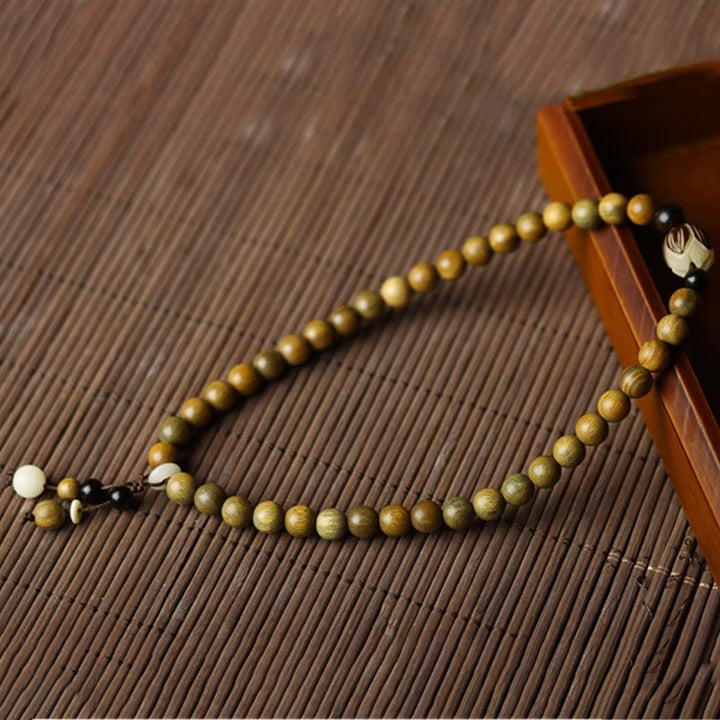 Buddha Stonesグリーンサンダルウッド 菩提樹の種子 蓮 癒しのダブルラップブレスレット