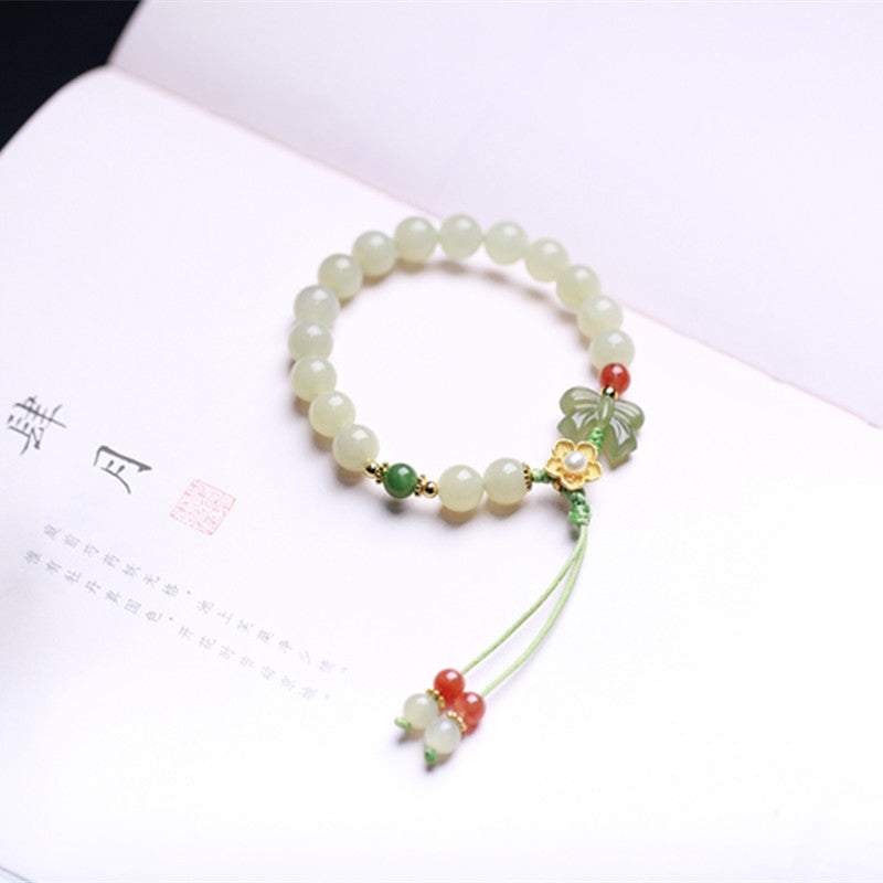 Buddha Stones925スターリングシルバー 翡翠 幸運の花 蝶 ブレスレット