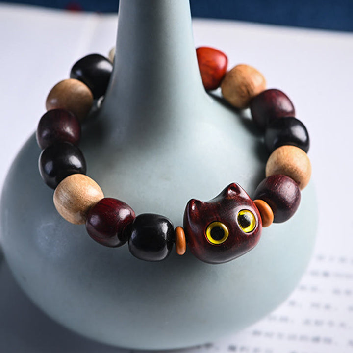 Buddha Stones小葉紫檀黒檀かわいい猫 彫刻守護ブレスレット - image 13