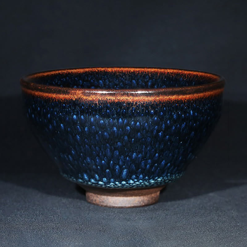 Buddha Stones手作り ブルーフランコリヌス スポット 中国 Jianzhan 陶器 ティーカップ カンフー ティーカップ ボウル