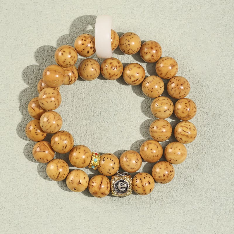 Buddha Stonesチベット天然紫金鼠菩提樹の富ダブルラップブレスレット