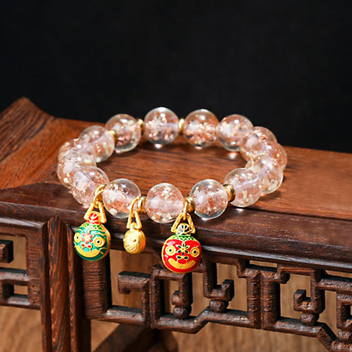 Buddha Stones金呑み獣ファミリーチャーム 光る蛍光Liuliガラスビーズ 成功ブレスレット