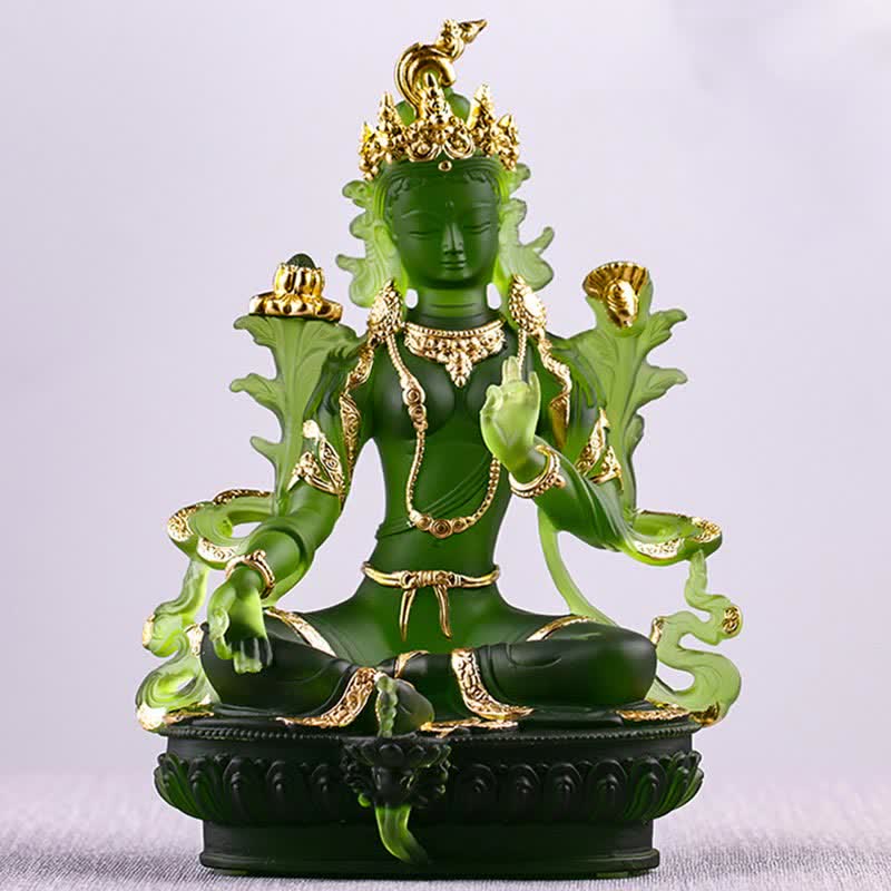 Buddha Stonesグリーンターラ ハンドメイド リュウリ クリスタル アートピース 守護 自宅 オフィス 像 装飾