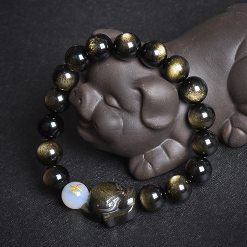 Buddha Stones天然レインボーオブシディアン ゴールドシーンオブシディアン シルバーシーンオブシディアン フォックスヒーリングブレスレット
