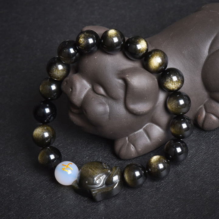 Buddha Stones天然レインボーオブシディアン ゴールドシーンオブシディアン シルバーシーンオブシディアン フォックスヒーリングブレスレット