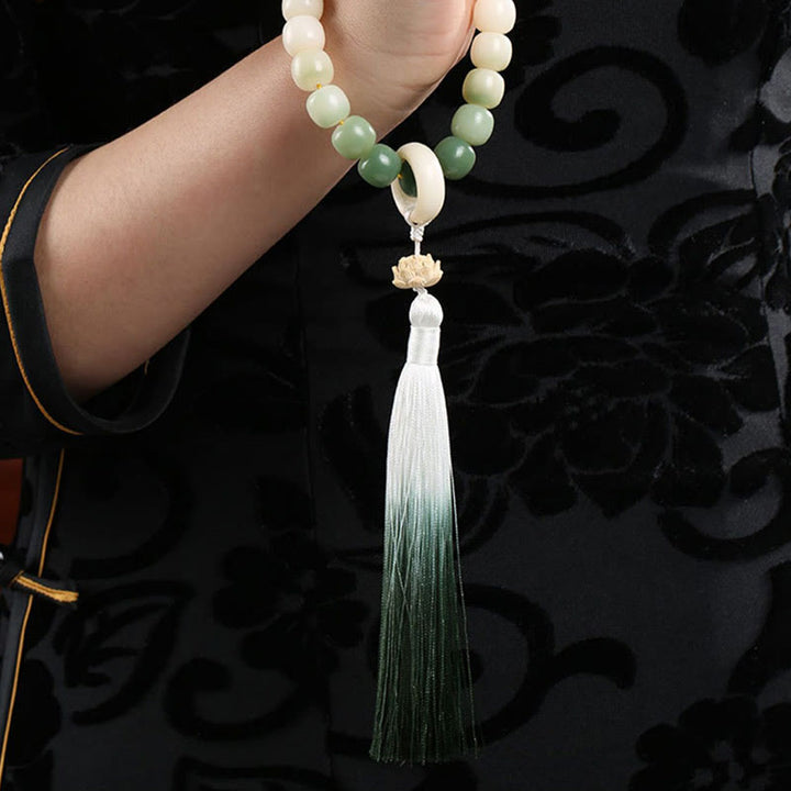 Buddha Stonesナチュラルグラデーション 菩提樹 幸運 マネーバッグ 蓮 知恵 タッセル リストMala