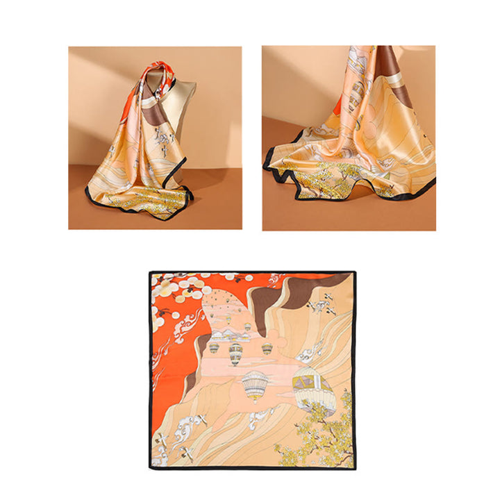 Buddha Stones、田園風景、熱気球、春の花、100% マルベリーシルク ネックスカーフ - image 8