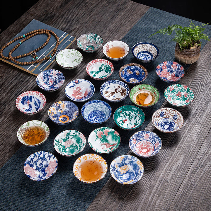 Buddha Stones、花、フーキャラクター、山、蓮、桜、陶器のティーカップ、カンフーティーカップ