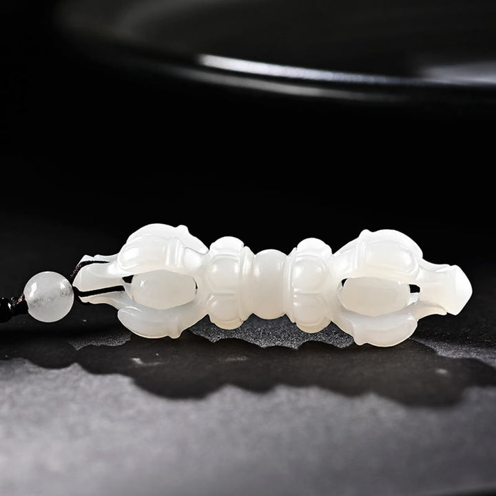 チベット産天然和田翡翠白翡翠ドルジェ金剛杵彫り成功ネックレスペンダント - 和田白玉（守護♥幸せ） - image 11