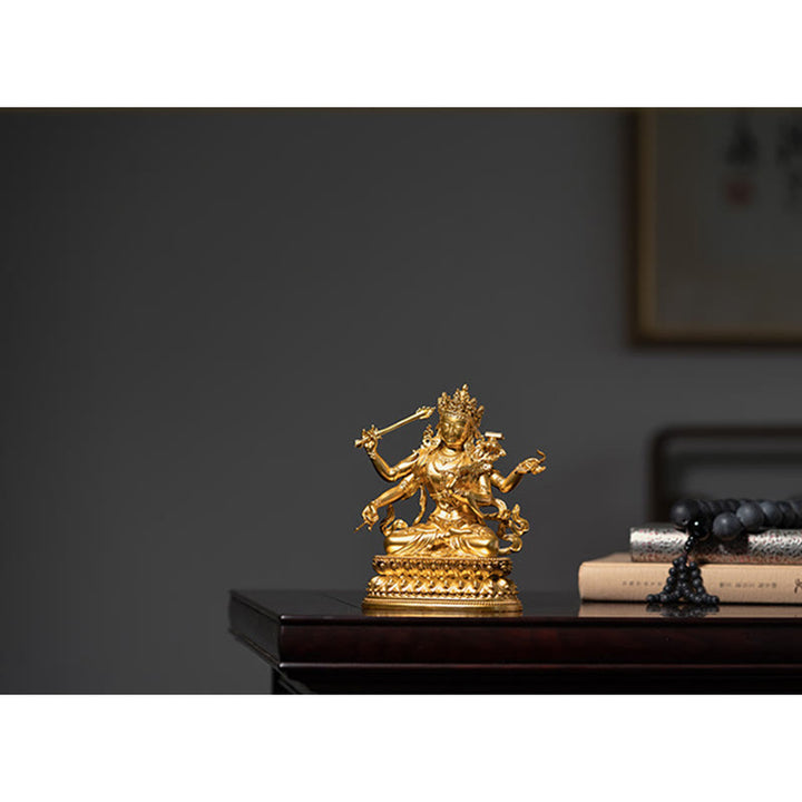 四腕文殊菩薩の金の置物慈悲の静寂の銅像ホームデコレーション - image 12