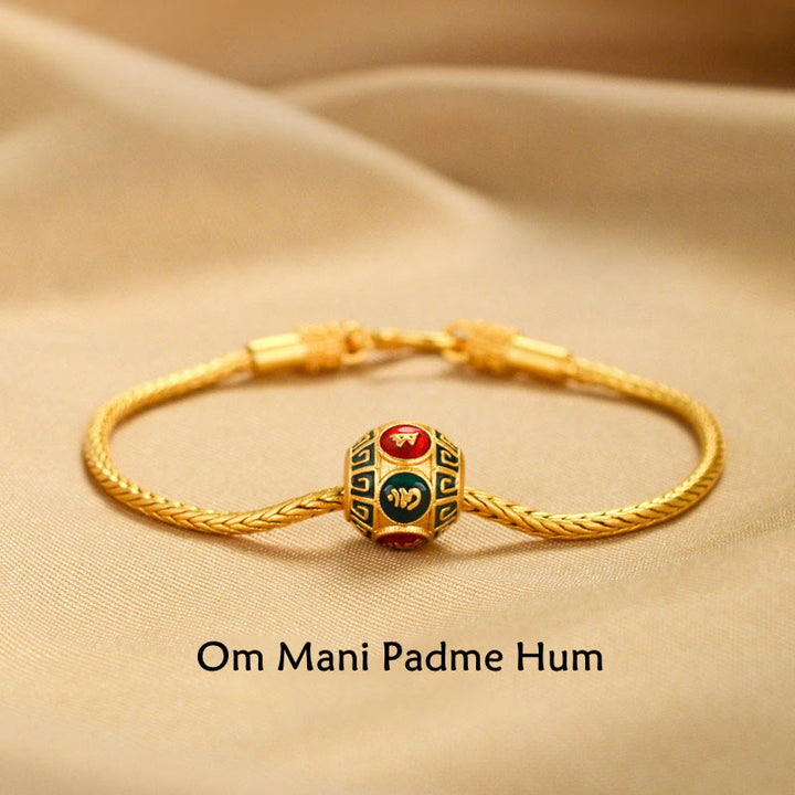 Buddha Stonesチベット 18K ゴールドオーム・マニ・パドメ・フム幸運の鯉 福 キャラクター インゴット 銅貨 平和ブレスレット