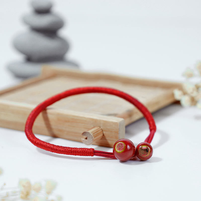 Buddha Stones風水ラッキーレッドストリングセラミックブレスレット