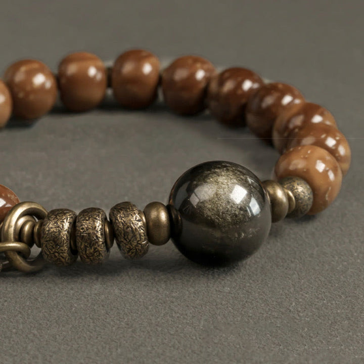 Buddha Stonesクカシード タイガーアイ ゴールドシーン オブシディアン 銅 富と幸運のブレスレット