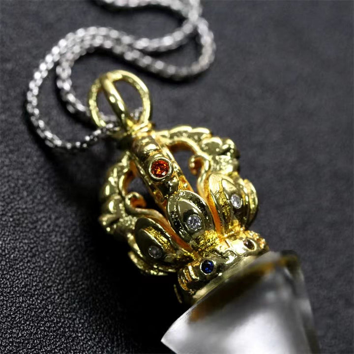 Buddha Stonesチベットドルジェ金剛杵4本爪蓮華水晶の強さのネックレスペンダント
