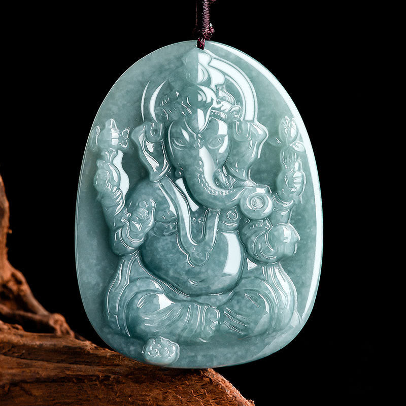 Buddha Stones天然翡翠 ガネーシャ ガンパティ 象の守護お守りネックレスペンダント - ガネーシャ（守護♥反射） - image 1