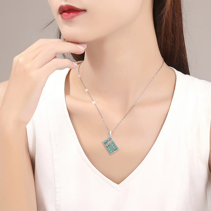 Buddha Stones925スターリングシルバー 天然翡翠 そろばん模様 豊穣のネックレスペンダント