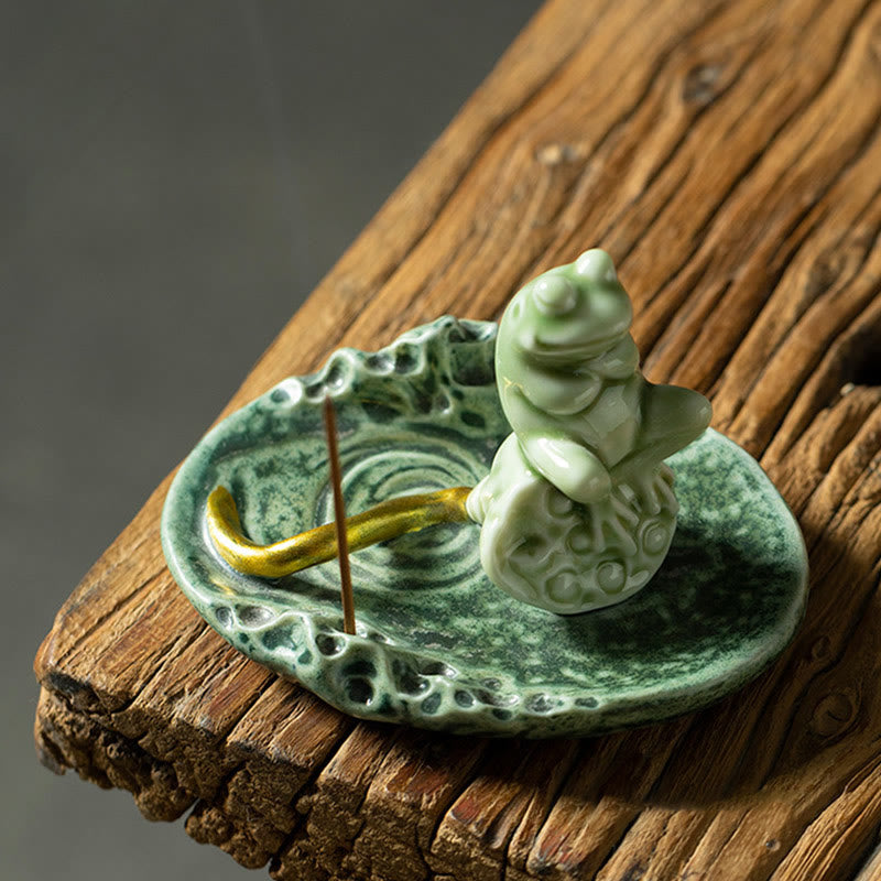Buddha Stones葉 瞑想 カエル柄 癒し 陶器 香炉 装飾