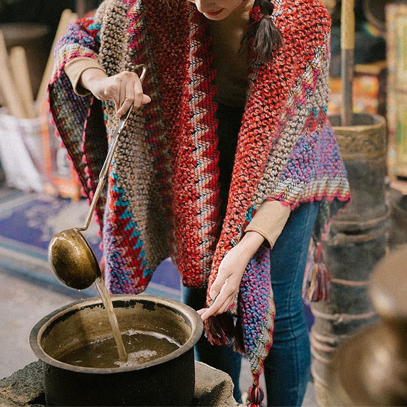 Buddha Stonesチベットショール暖かいマントチベットタッセルスカーフ - image 8