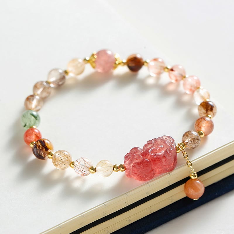Buddha Stones天然ルチルクォーツ ストロベリークォーツ 貔貅開運財運ブレスレット