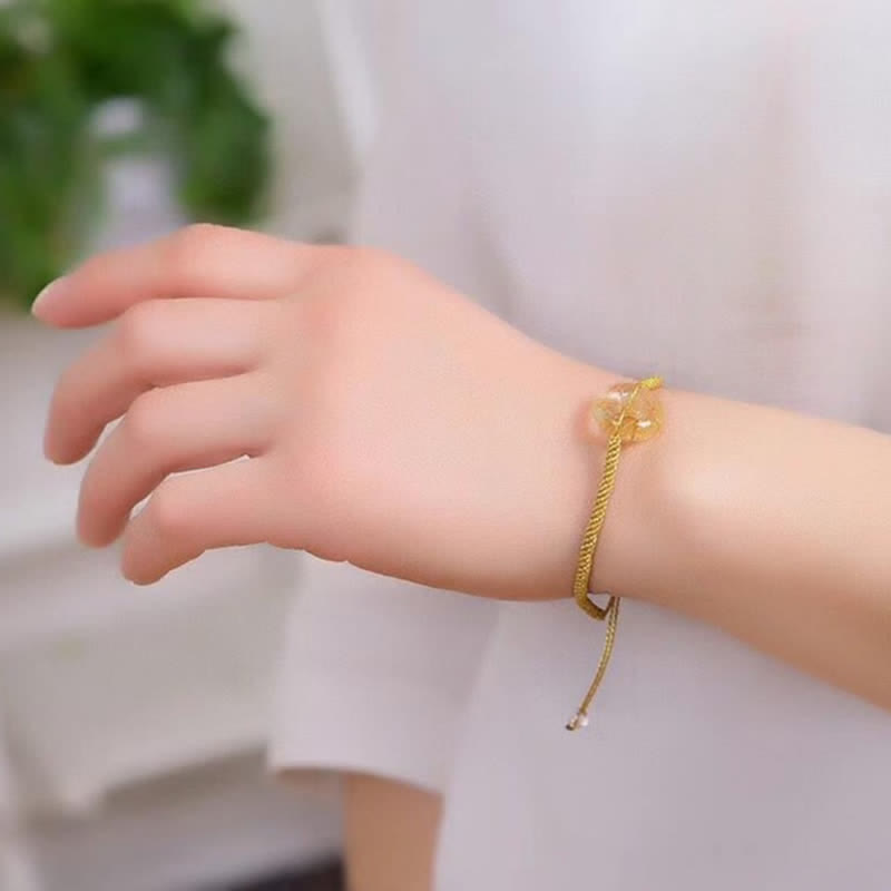 Buddha Stonesラウンドシトリンピースバックルハピネス編みブレスレット