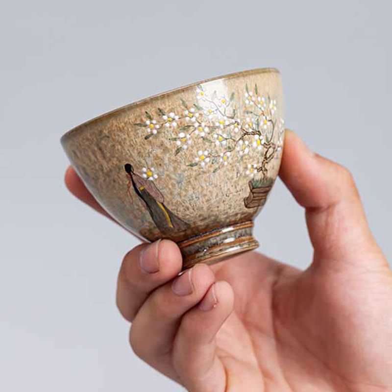 景徳鎮の手描きのBuddha Stones磁器漢服少女花陶器ティーカップカンフーティーカップ