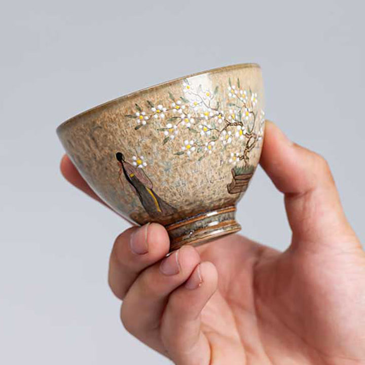 景徳鎮の手描きのBuddha Stones磁器漢服少女花陶器ティーカップカンフーティーカップ