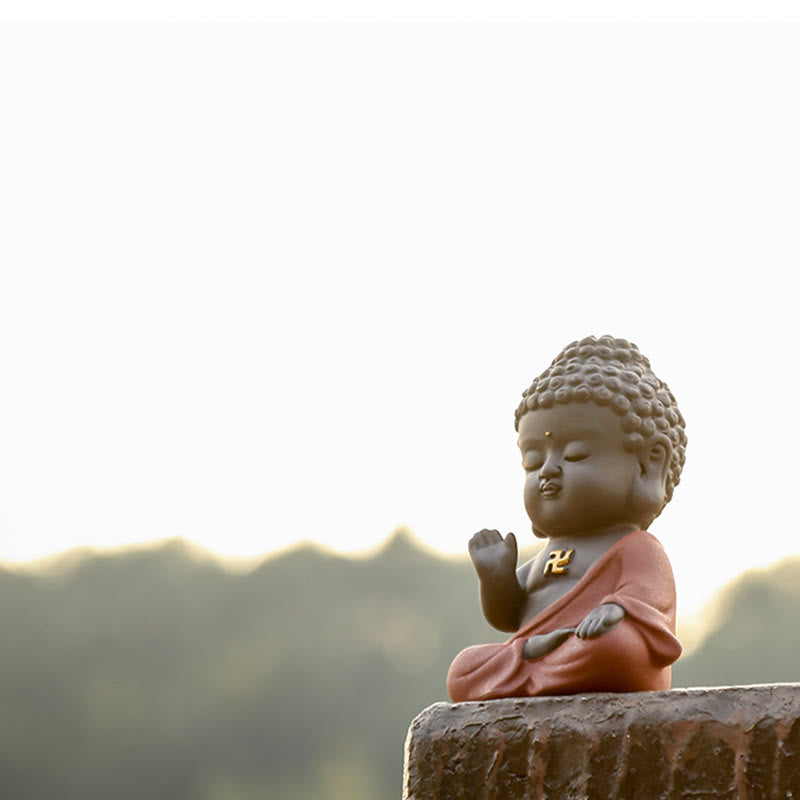 Buddha Stones小さな仏像 セレニティ 紫粘土 ホームデスクデコレーション