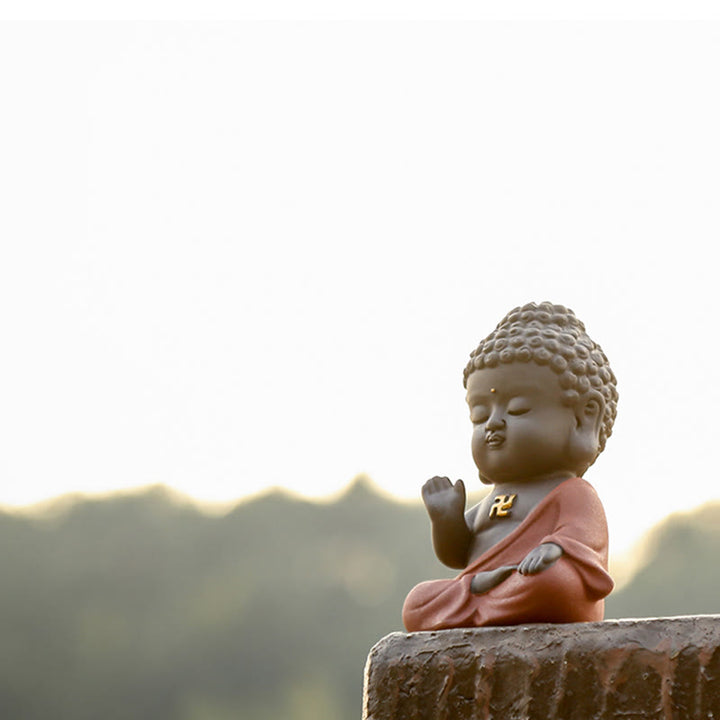 Buddha Stones小さな仏像 セレニティ 紫粘土 ホームデスクデコレーション