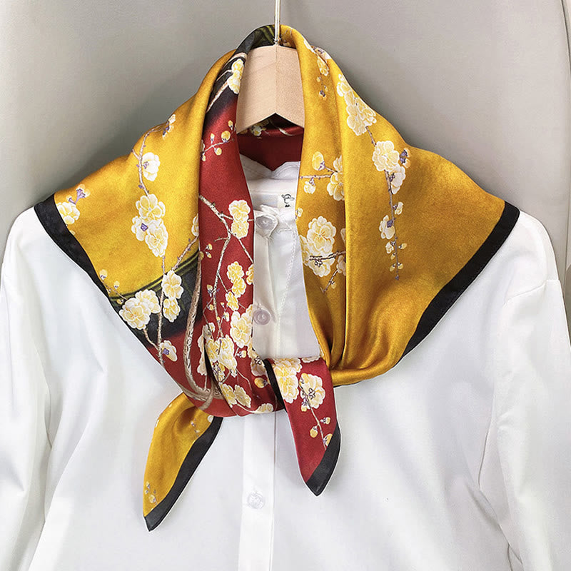 Buddha Stones、田園風景、熱気球、春の花、100% マルベリーシルク ネックスカーフ - image 27