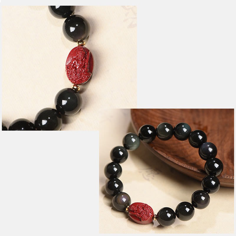 Buddha Stones十二支誕生仏天然黒曜石 辰砂 浄化ブレスレット