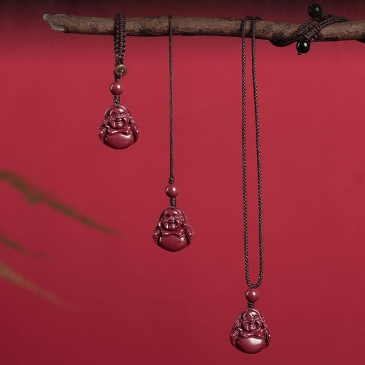 Buddha Stones笑う仏陀 辰砂 祝福ネックレス ペンダント 携帯電話吊り下げ装飾 キーチェーン - image 1