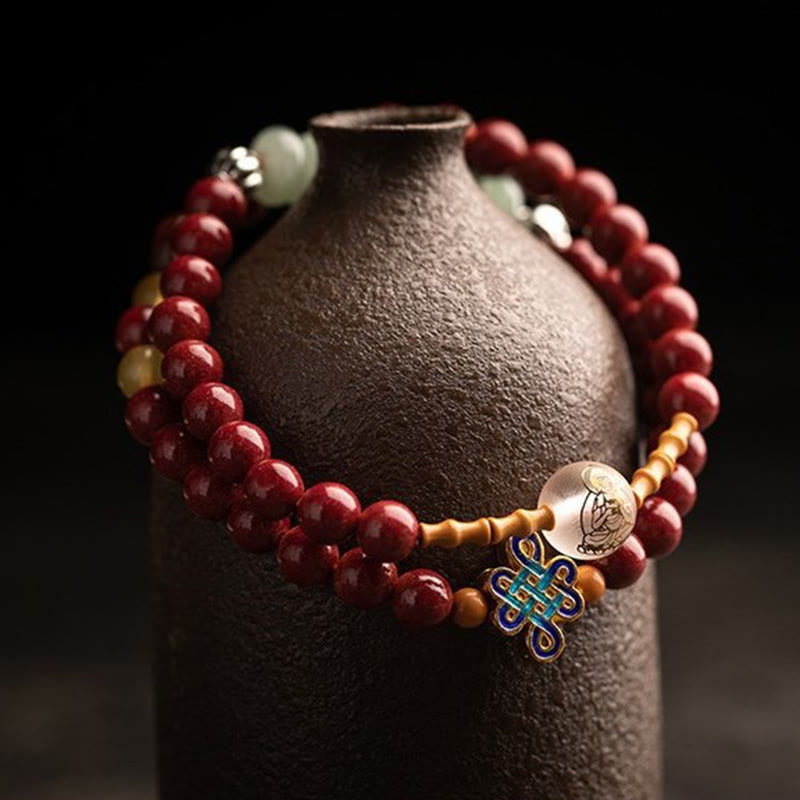 Buddha Stones十二支誕生仏赤瑪瑙小葉紫檀辰砂 お守り 祝福 ダブルラップブレスレット