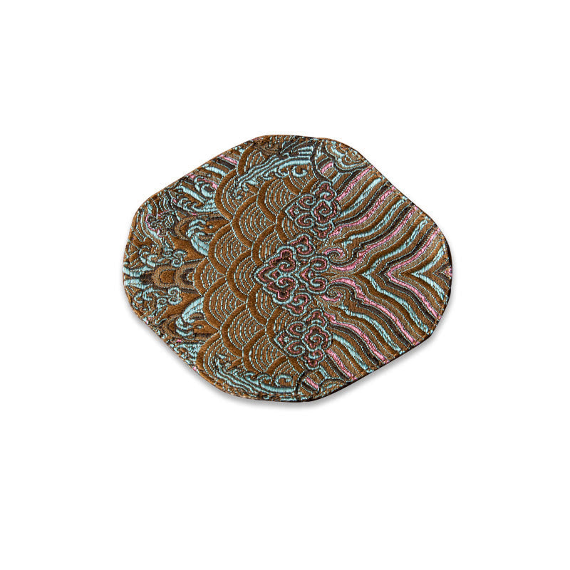 Buddha Stones、海波、竹、梅の花、錦織りの刺繍、カップマットパッド、ティーカップコースター、カンフーティーマット