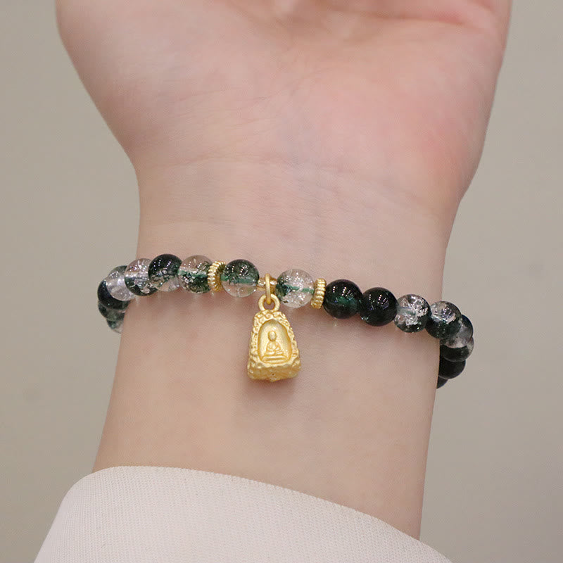 Buddha Stones天然グリーンファントムコンフィデンスひょうたん仏陀チャームブレスレット