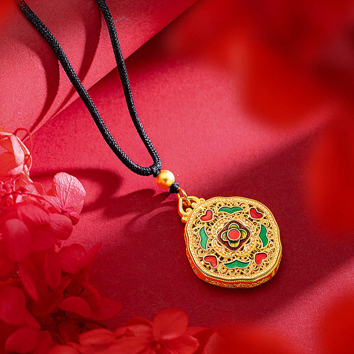 Buddha Stonesの花と愛のハートの銅製富のネックレスペンダント