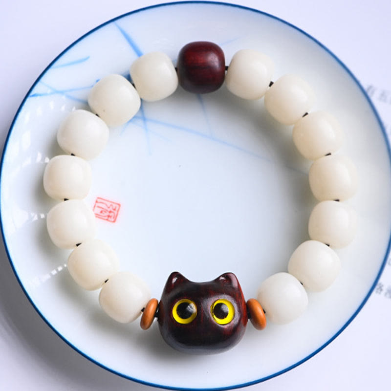 Buddha Stones天然菩提樹の小葉紫檀黒檀招き猫 知恵のブレスレット - image 3