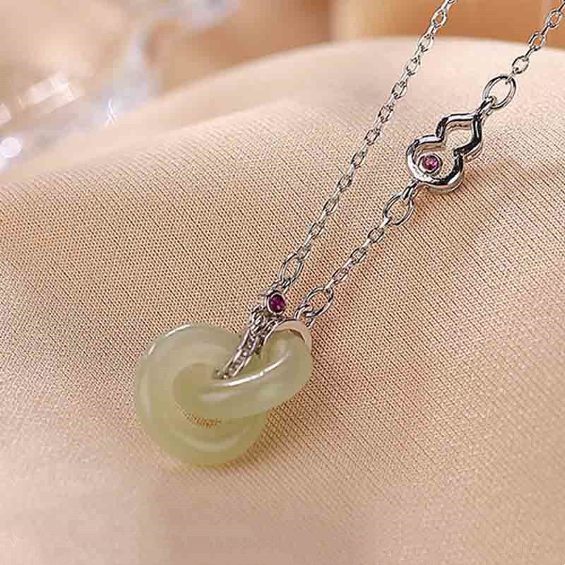Buddha Stones925スターリングシルバー ラウンド翡翠 幸運繁栄ネックレスチェーンペンダント