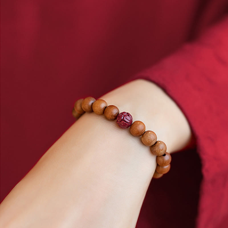 Buddha Stones桃の木 蓮 辰砂 幸運開運財運ブレスレット