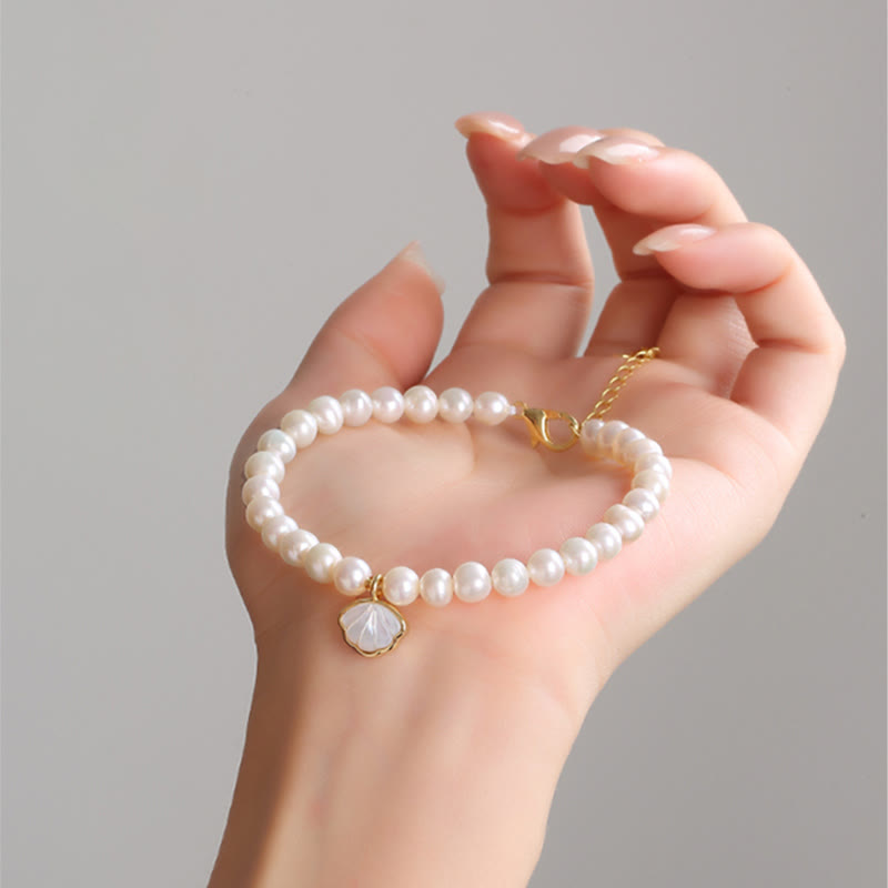 Buddha Stones14Kゴールドメッキ 天然パールクリスタルシェルチャームビーズブレスレット